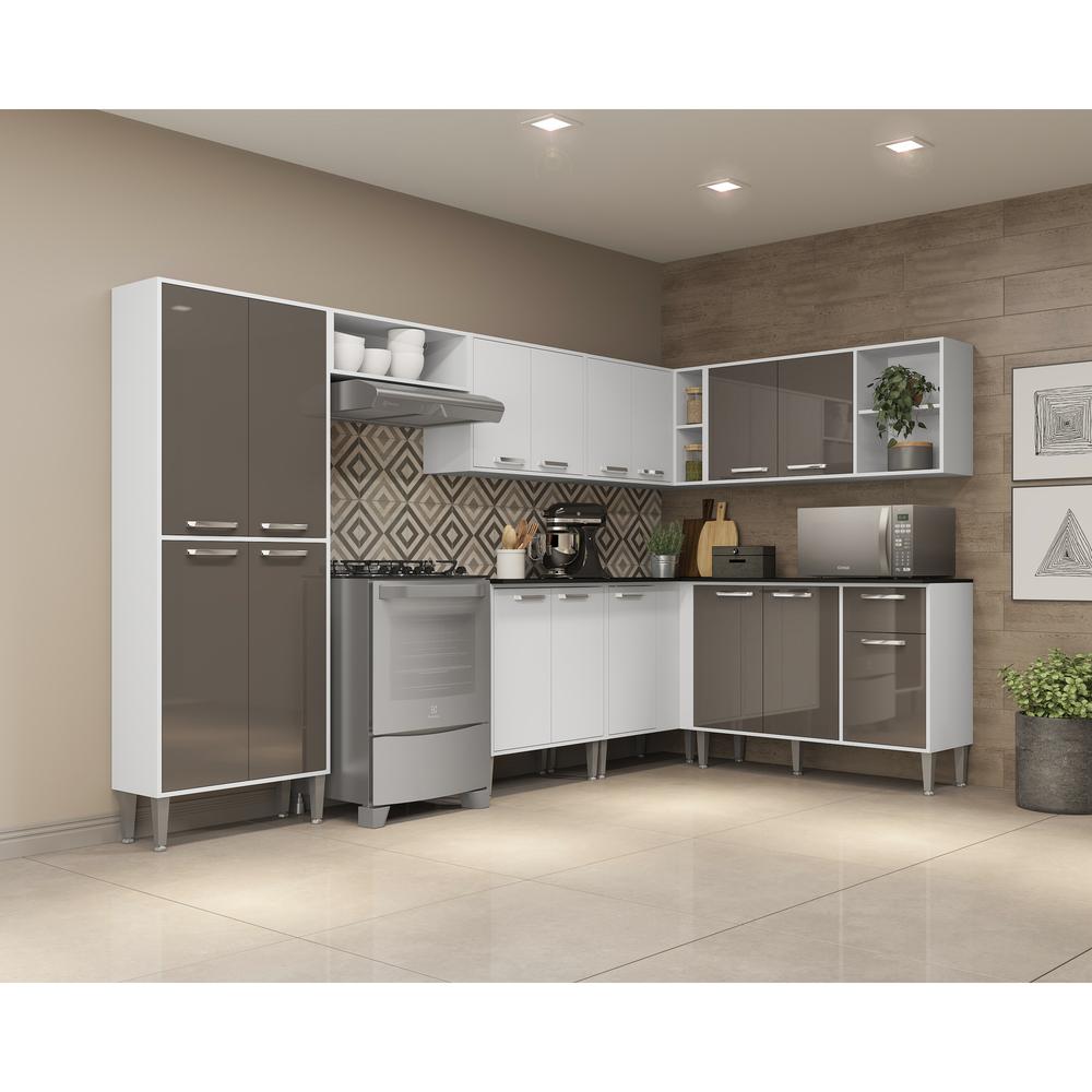 Cozinha Completa Multimóveis Xangai Soul FG3284 com Armário e Balcão Branca/Lacca Fumê