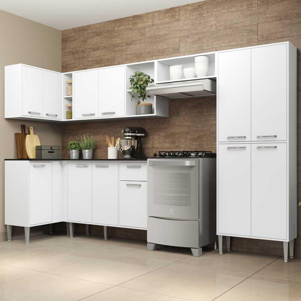 Cozinha Completa Multimóveis Xangai Zouk FG3158 com Armário e Balcão Branca