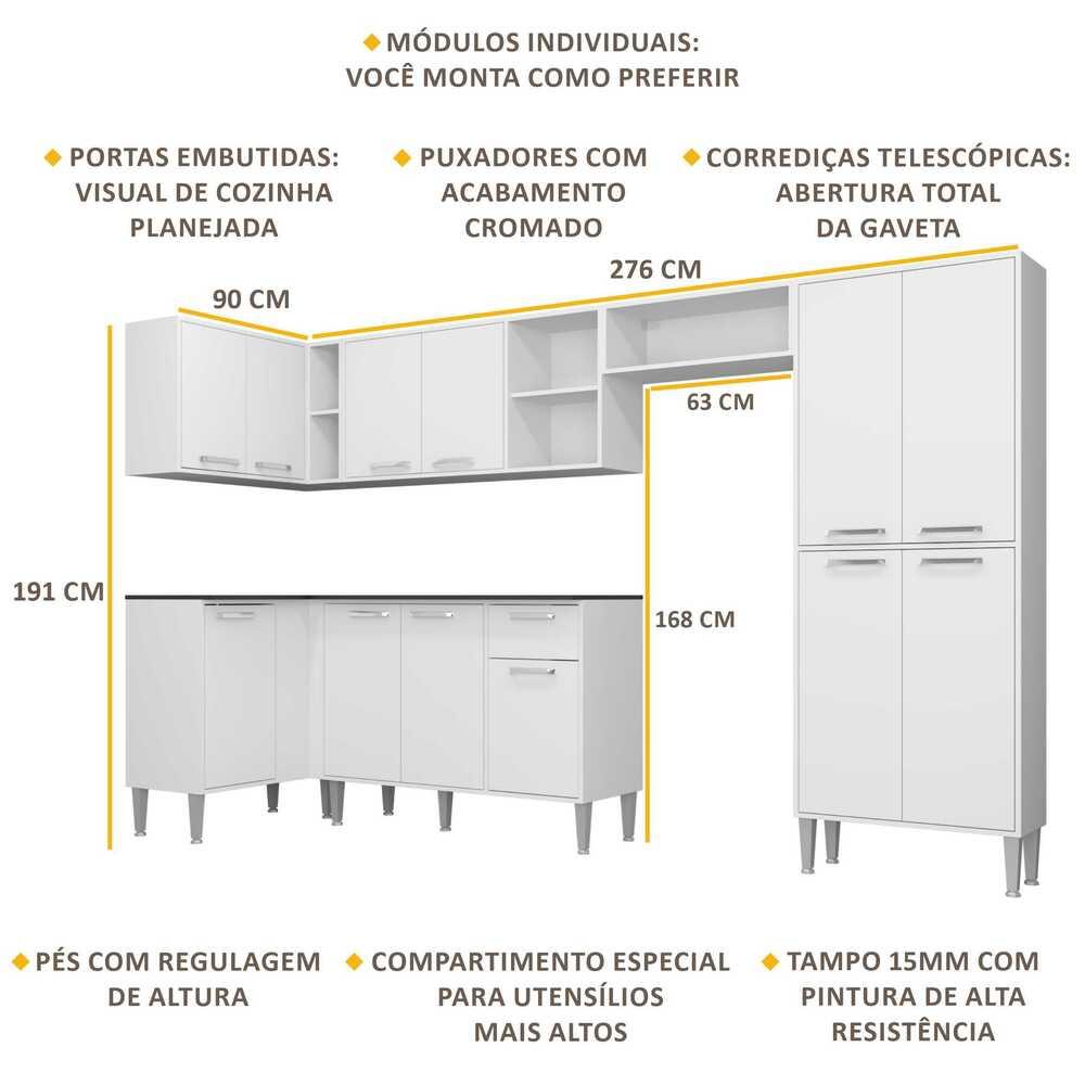 Cozinha Completa Multimóveis Xangai Zouk FG3158 com Armário e Balcão Branca