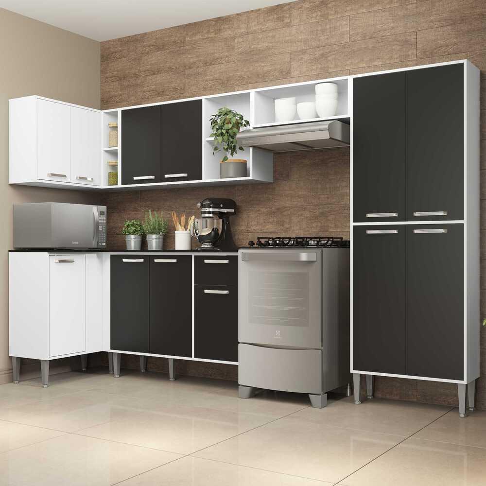 Cozinha Completa Multimóveis Xangai Zouk FG3162 com Armário e Balcão Branca/Preta