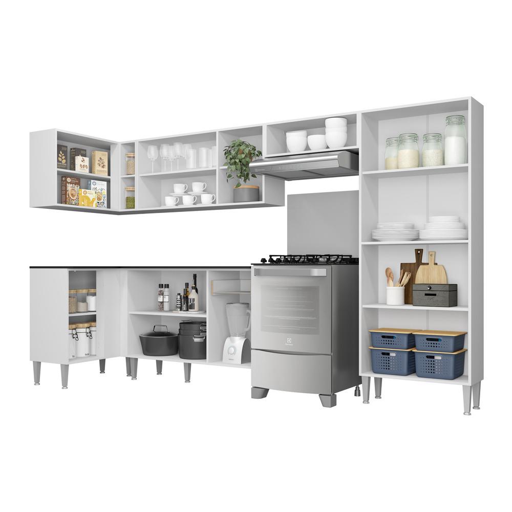 Cozinha Completa Multimóveis Xangai Zouk FG3162 com Armário e Balcão Branca/Preta
