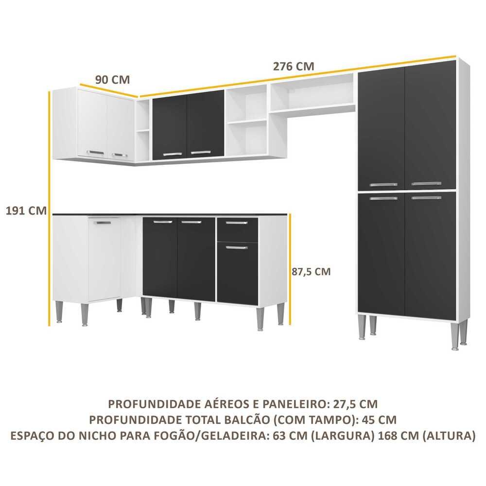 Cozinha Completa Multimóveis Xangai Zouk FG3162 com Armário e Balcão Branca/Preta