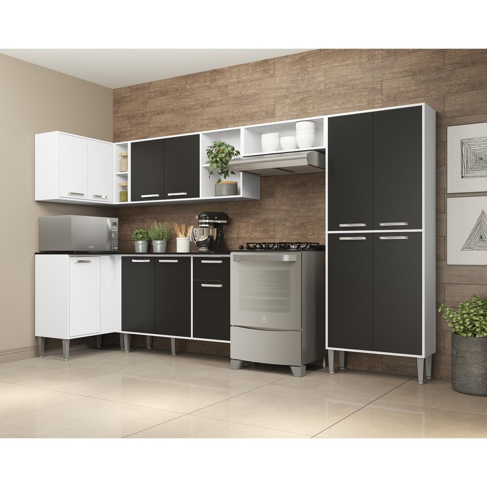 Cozinha Completa Multimóveis Xangai Zouk FG3162 com Armário e Balcão Branca/Preta