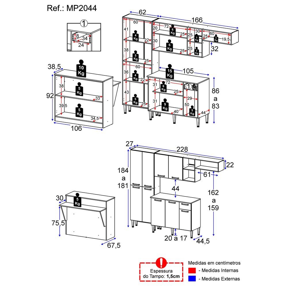 Cozinha Completa c/ Bancada Paris Multimóveis MP2044 Preta/Lacca Fumê