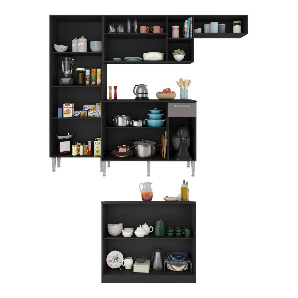 Cozinha Completa c/ Bancada Paris Multimóveis MP2044 Preta/Lacca Fumê