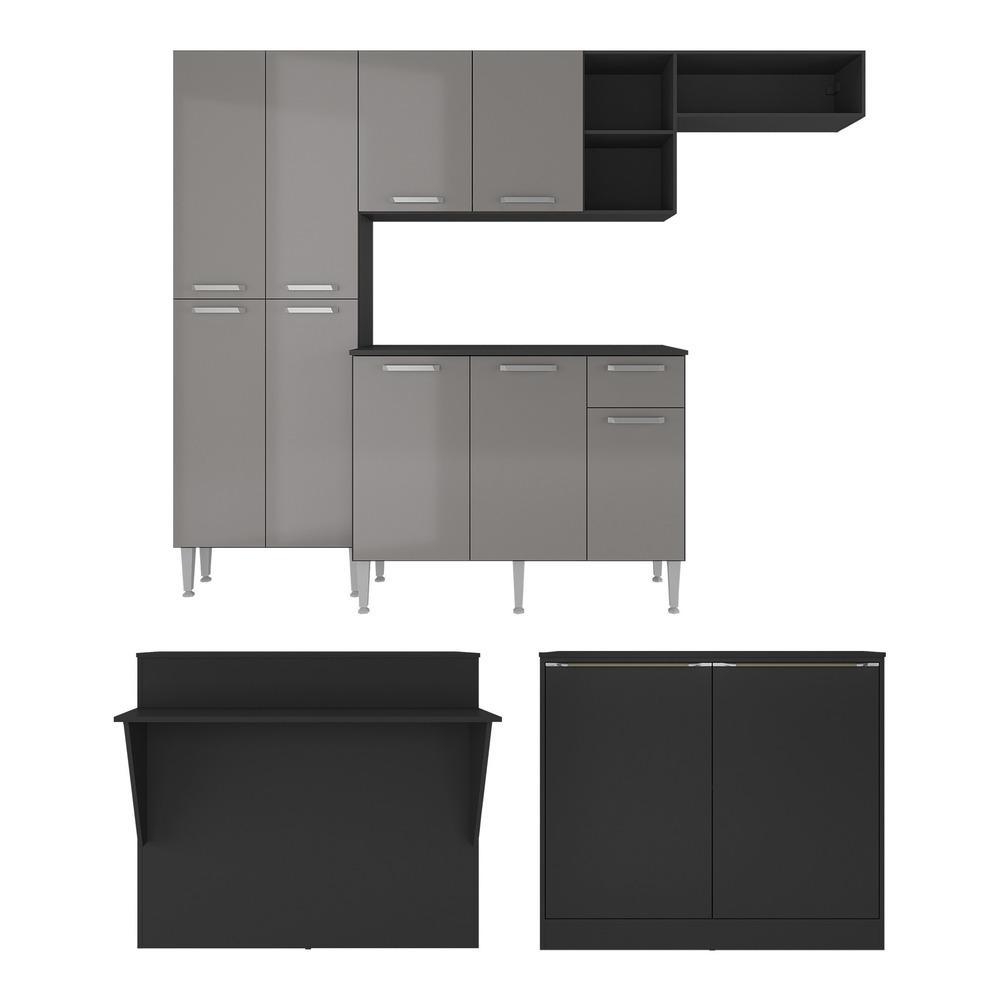 Cozinha Completa c/ Bancada Paris Multimóveis MP2044 Preta/Lacca Fumê