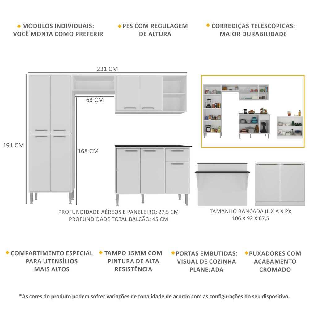 Cozinha Completa c/ Bancada Siena Multimóveis MP2040 Branca