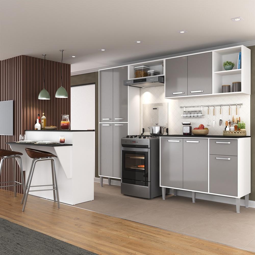 Cozinha Completa c/ Bancada Siena Multimóveis MP2040 Branca/Lacca Fumê