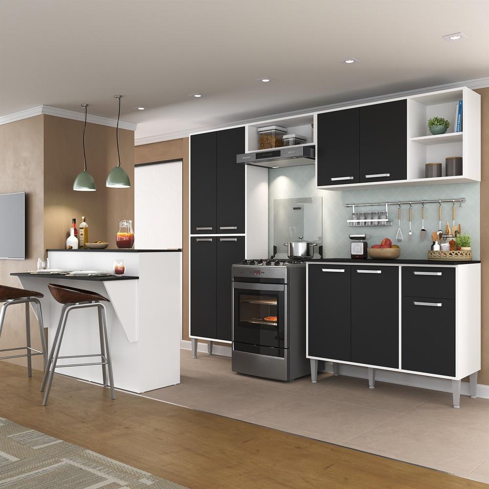 Cozinha Completa c/ Bancada Siena Multimóveis MP2040 Branca/Preta