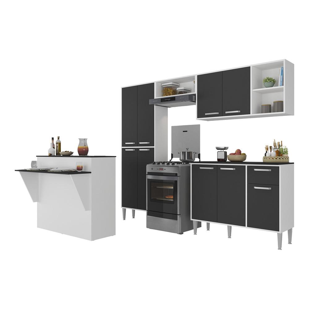 Cozinha Completa c/ Bancada Siena Multimóveis MP2040 Branca/Preta