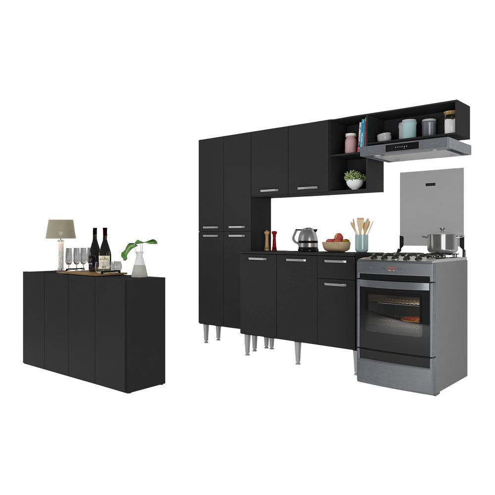 Cozinha Completa c/ Buffet/Aparador Paris Multimóveis MP2043 Preta