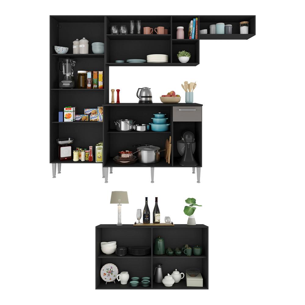 Cozinha Completa c/ Buffet/Aparador Paris Multimóveis MP2043 Preta/Lacca Fumê