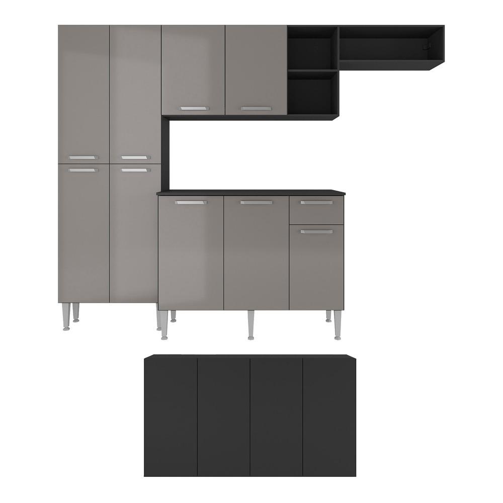 Cozinha Completa c/ Buffet/Aparador Paris Multimóveis MP2043 Preta/Lacca Fumê