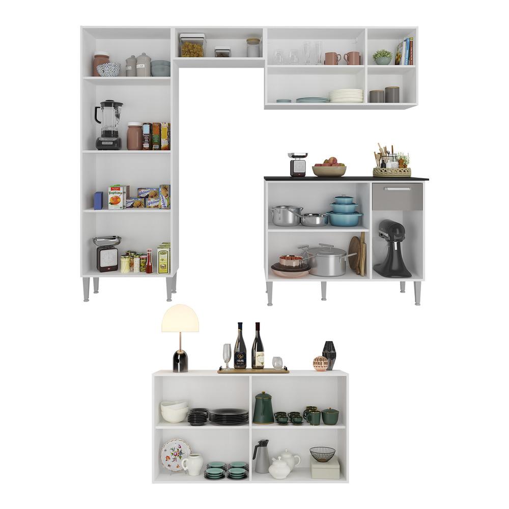 Cozinha Completa c/ Buffet/Aparador Siena Multimóveis MP2041 Branca/Lacca Fumê