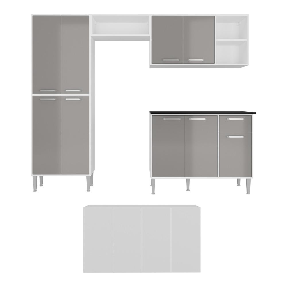 Cozinha Completa c/ Buffet/Aparador Siena Multimóveis MP2041 Branca/Lacca Fumê
