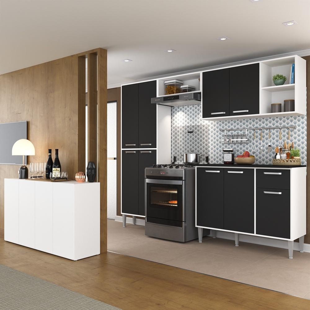 Cozinha Completa c/ Buffet/Aparador Siena Multimóveis MP2041 Branca/Preta