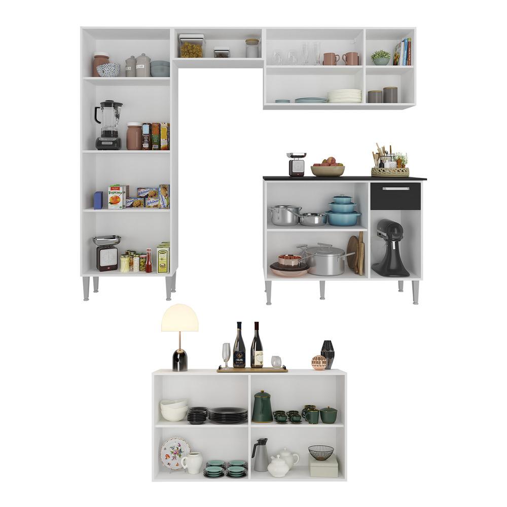 Cozinha Completa c/ Buffet/Aparador Siena Multimóveis MP2041 Branca/Preta