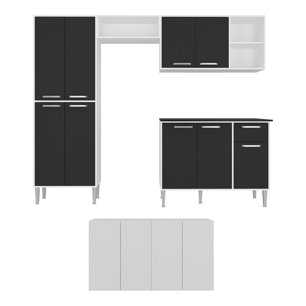 Cozinha Completa c/ Buffet/Aparador Siena Multimóveis MP2041 Branca/Preta