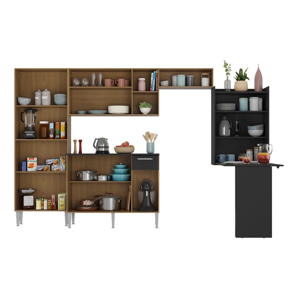 Cozinha Completa c/ Mesa Dobrável Paris Multimóveis MP2042 Madeirada/Preta