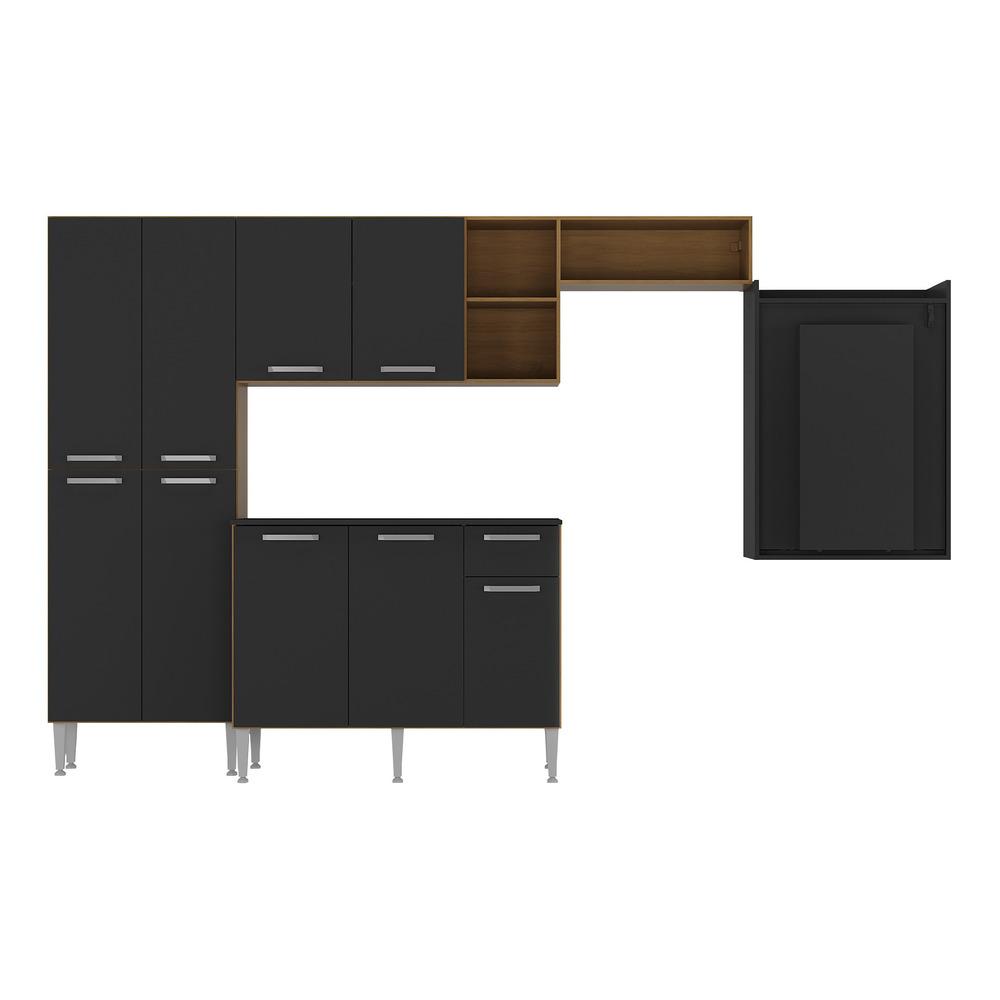 Cozinha Completa c/ Mesa Dobrável Paris Multimóveis MP2042 Madeirada/Preta