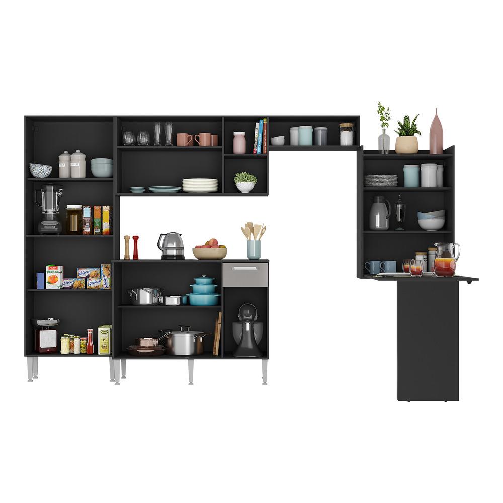 Cozinha Completa c/ Mesa Dobrável Paris Multimóveis MP2042 Preta/Lacca Fumê