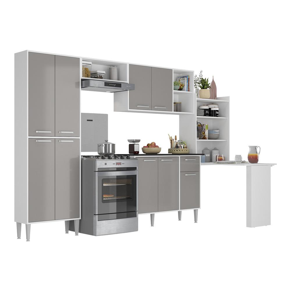 Cozinha Completa c/ Mesa Dobrável Siena Multimóveis MP2039 Branca/Lacca Fumê