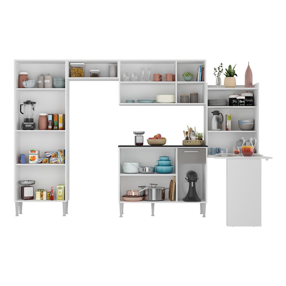 Cozinha Completa c/ Mesa Dobrável Siena Multimóveis MP2039 Branca/Lacca Fumê