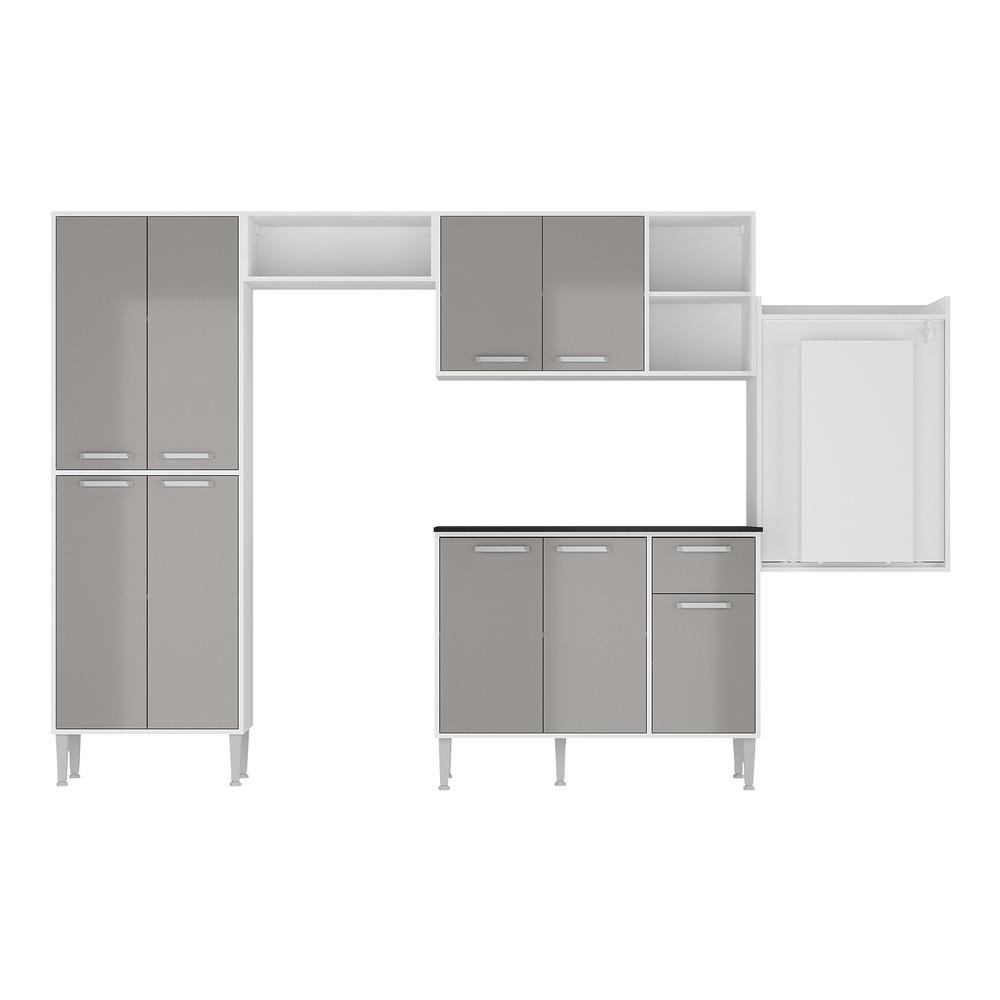 Cozinha Completa c/ Mesa Dobrável Siena Multimóveis MP2039 Branca/Lacca Fumê