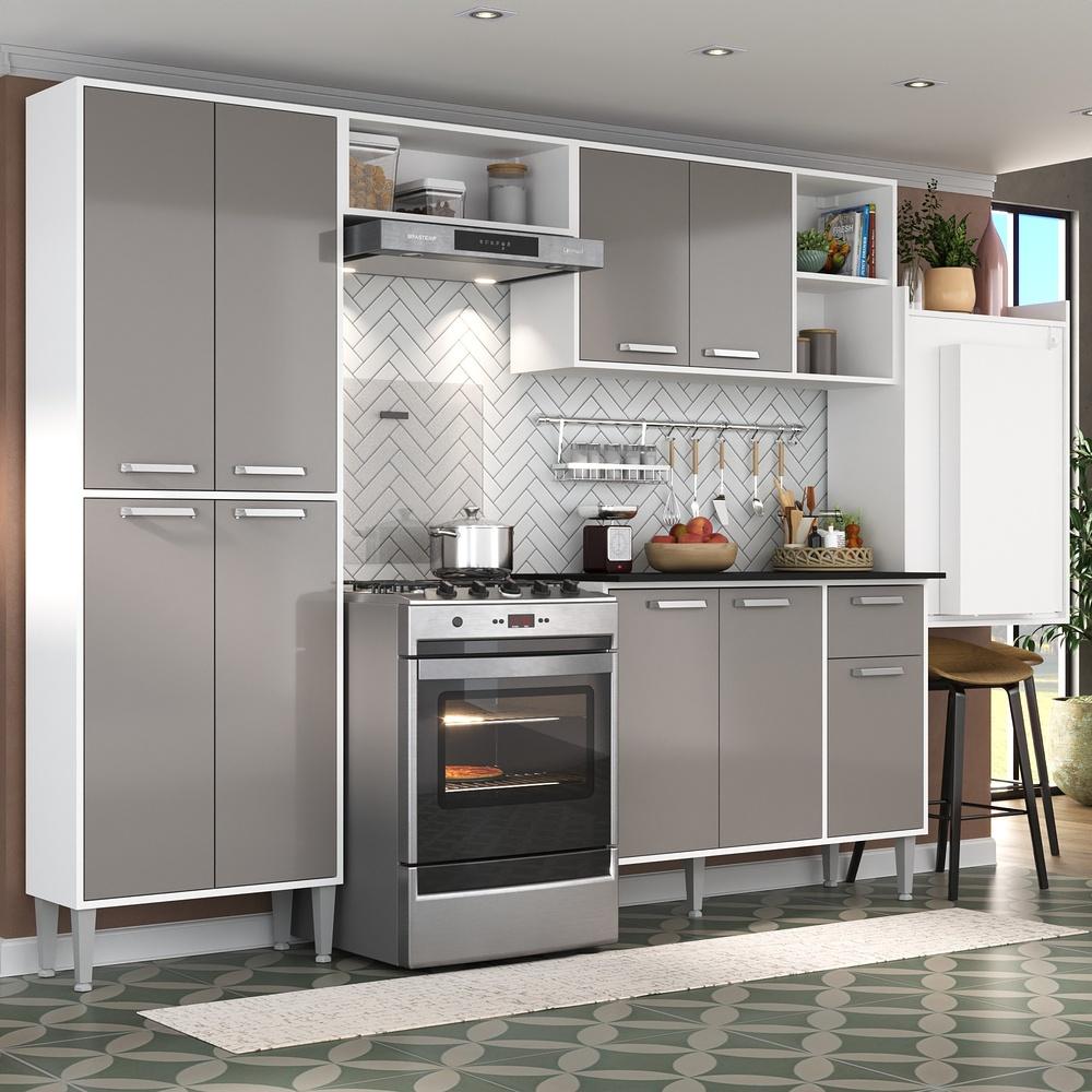 Cozinha Completa c/ Mesa Dobrável Siena Multimóveis MP2039 Branca/Lacca Fumê