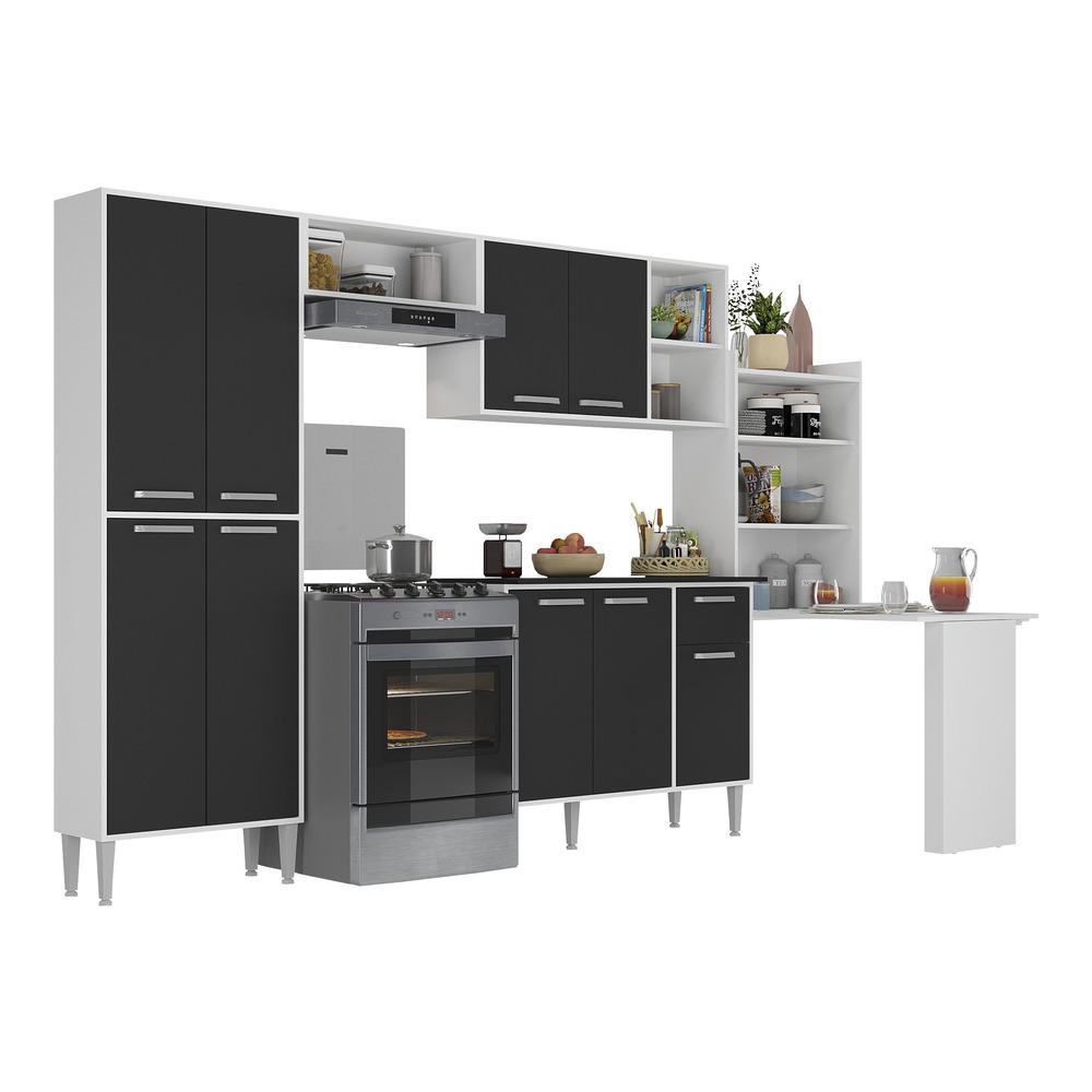 Cozinha Completa c/ Mesa Dobrável Siena Multimóveis MP2039 Branca/Preta