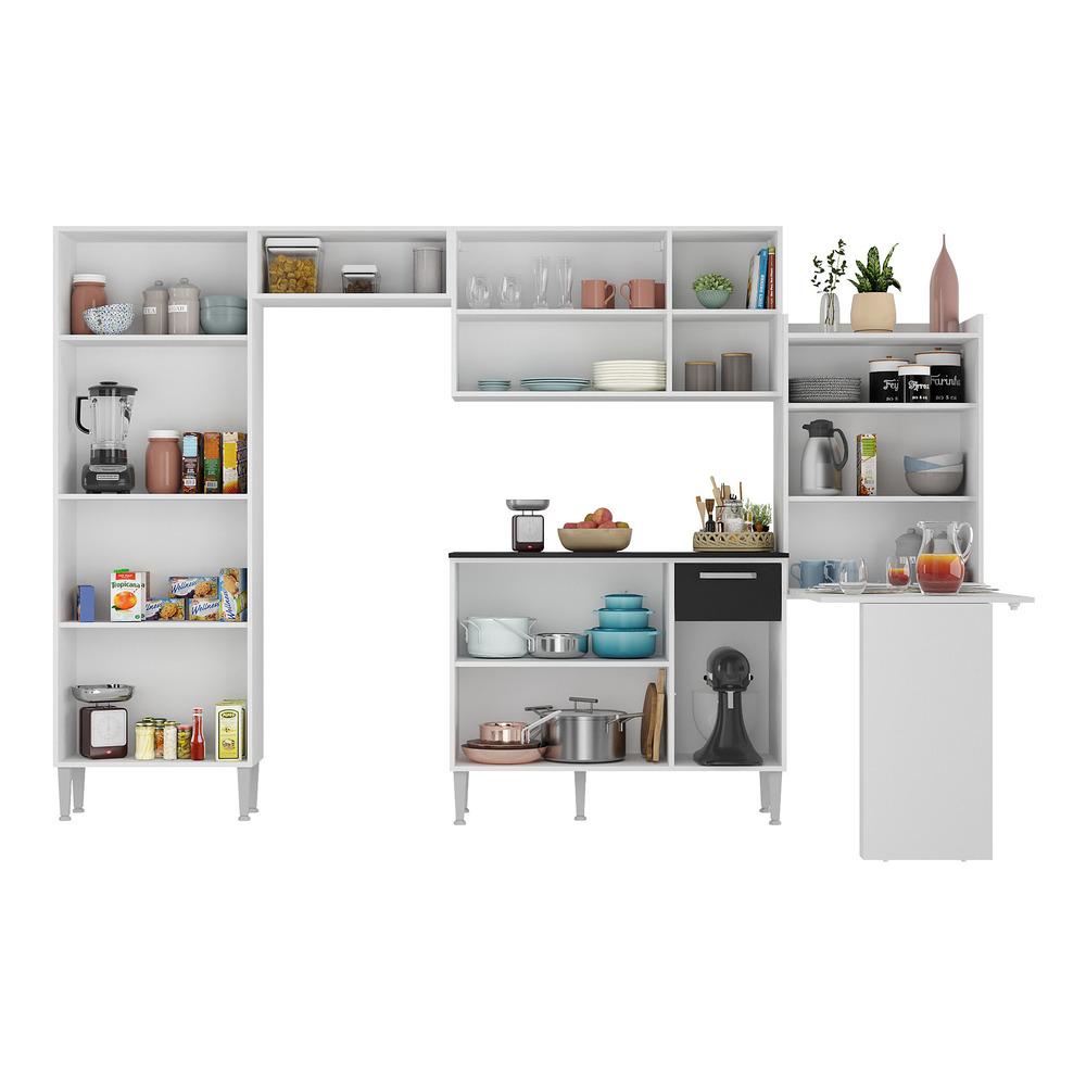 Cozinha Completa c/ Mesa Dobrável Siena Multimóveis MP2039 Branca/Preta