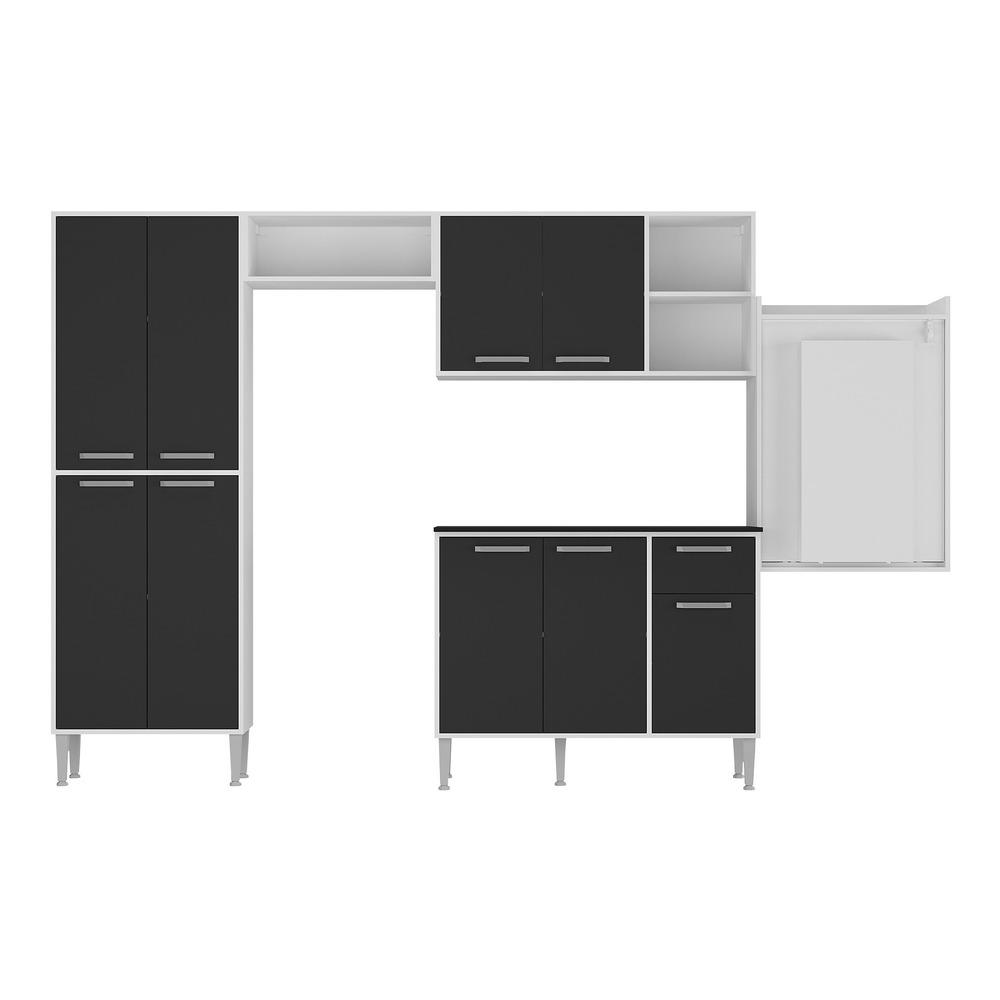 Cozinha Completa c/ Mesa Dobrável Siena Multimóveis MP2039 Branca/Preta