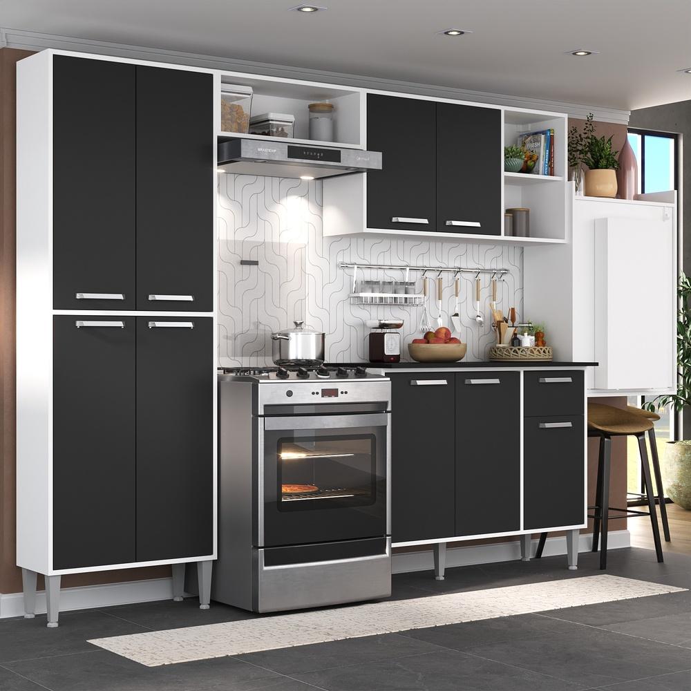 Cozinha Completa c/ Mesa Dobrável Siena Multimóveis MP2039 Branca/Preta