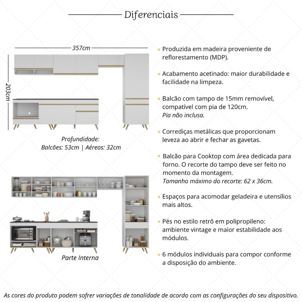Cozinha Completa c/Balcão para Cooktop Veneza MP2277 Multimóveis + Brinde Jogo de Panelas Tramontina Branco/Dourado