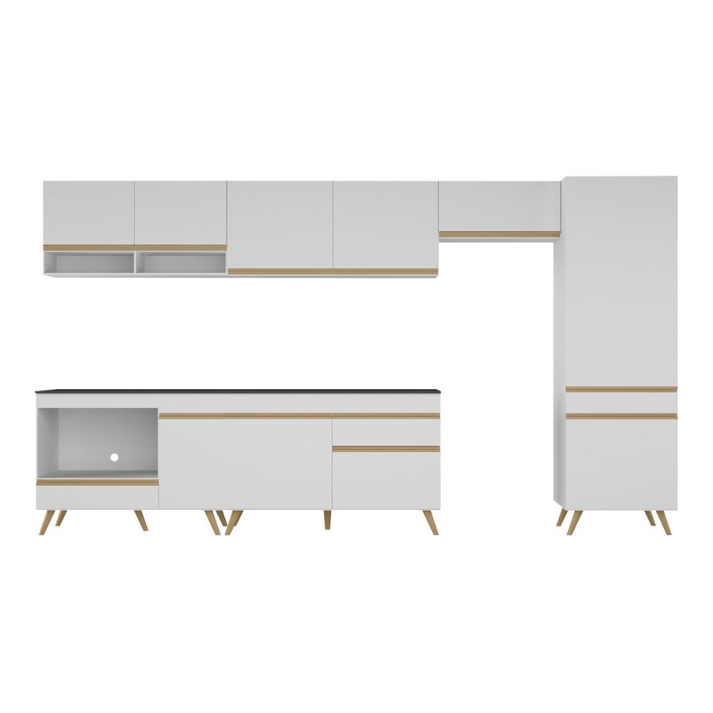 Cozinha Completa c/Balcão para Cooktop Veneza MP2277 Multimóveis + Brinde Jogo de Panelas Tramontina Branco/Dourado