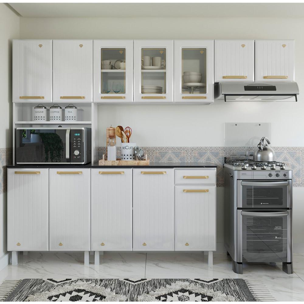 Cozinha Completa de Aço 4 Peças Armário para Forno/Micro e Balcão Multimóveis CR20371 Branco