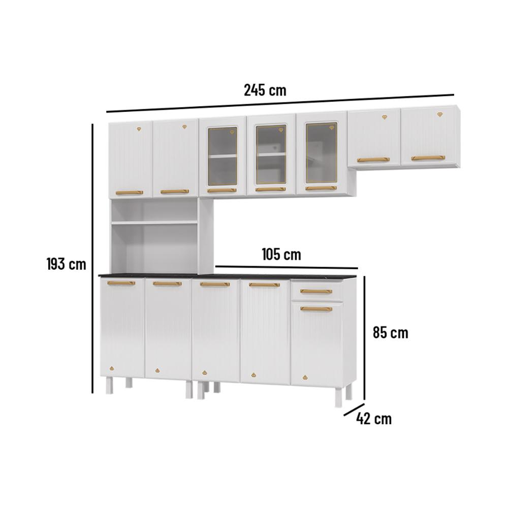 Cozinha Completa de Aço 4 Peças Armário para Forno/Micro e Balcão Multimóveis CR20371 Branco