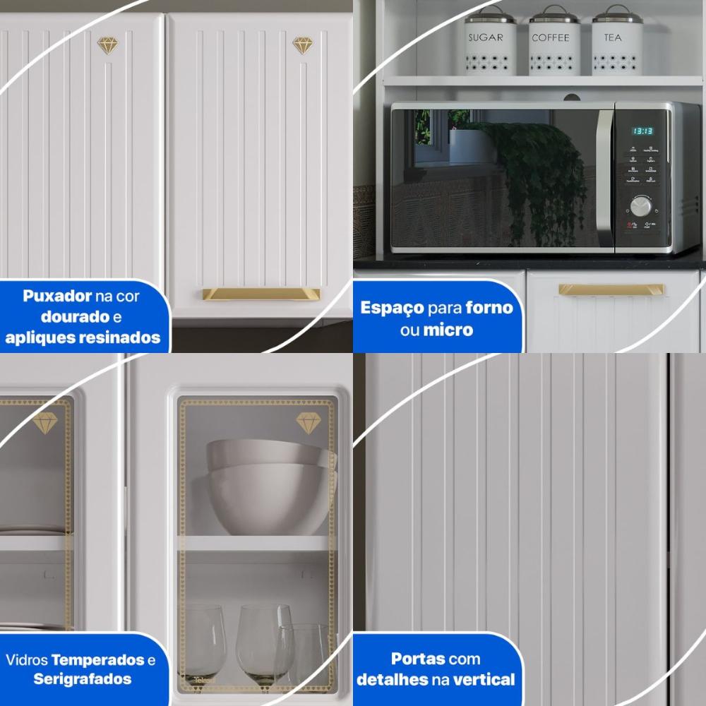 Cozinha Completa de Aço 4 Peças Armário para Forno/Micro e Balcão Multimóveis CR20371 Branco