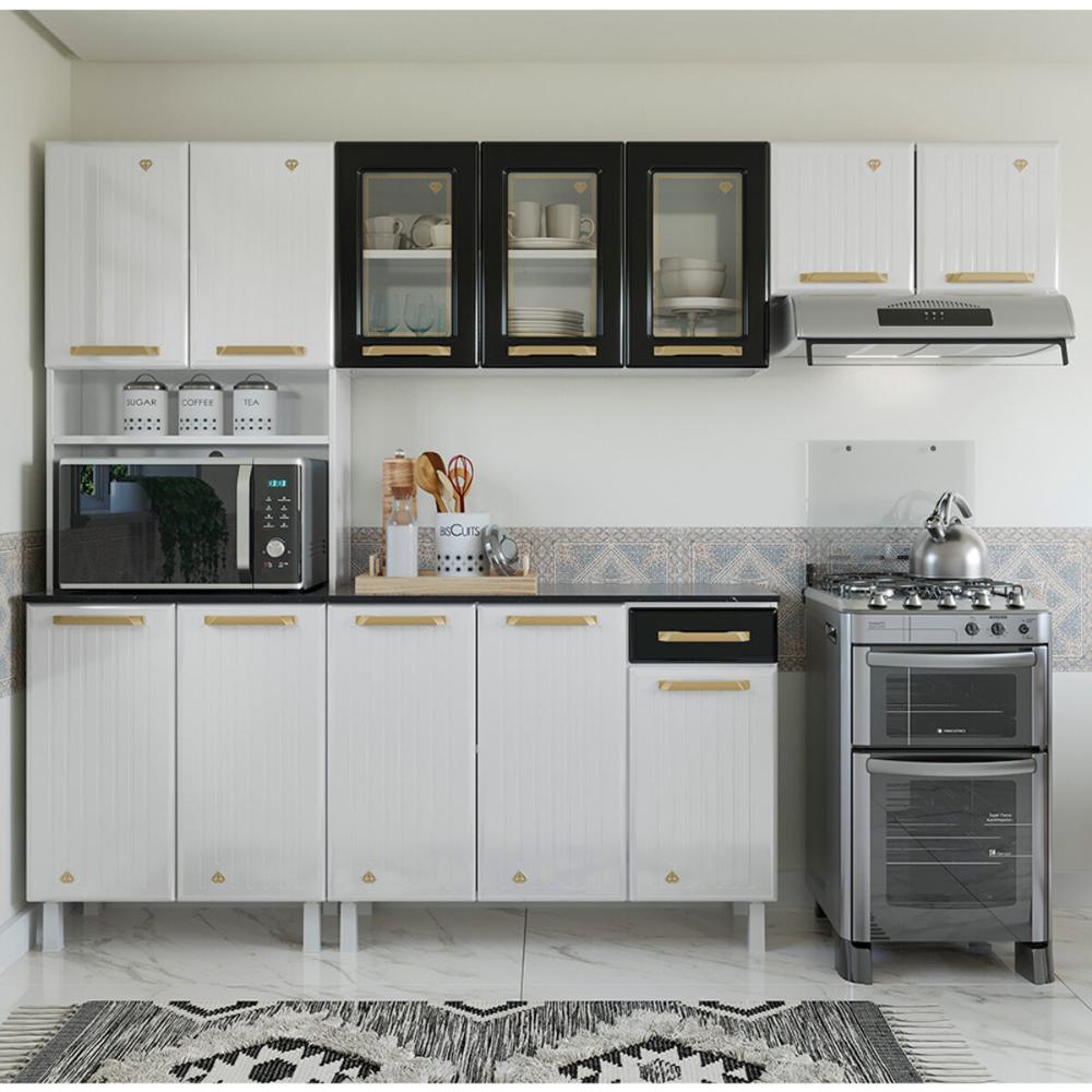 Cozinha Completa de Aço 4 Peças Armário para Forno/Micro e Balcão Multimóveis CR20371 Branco/Preto