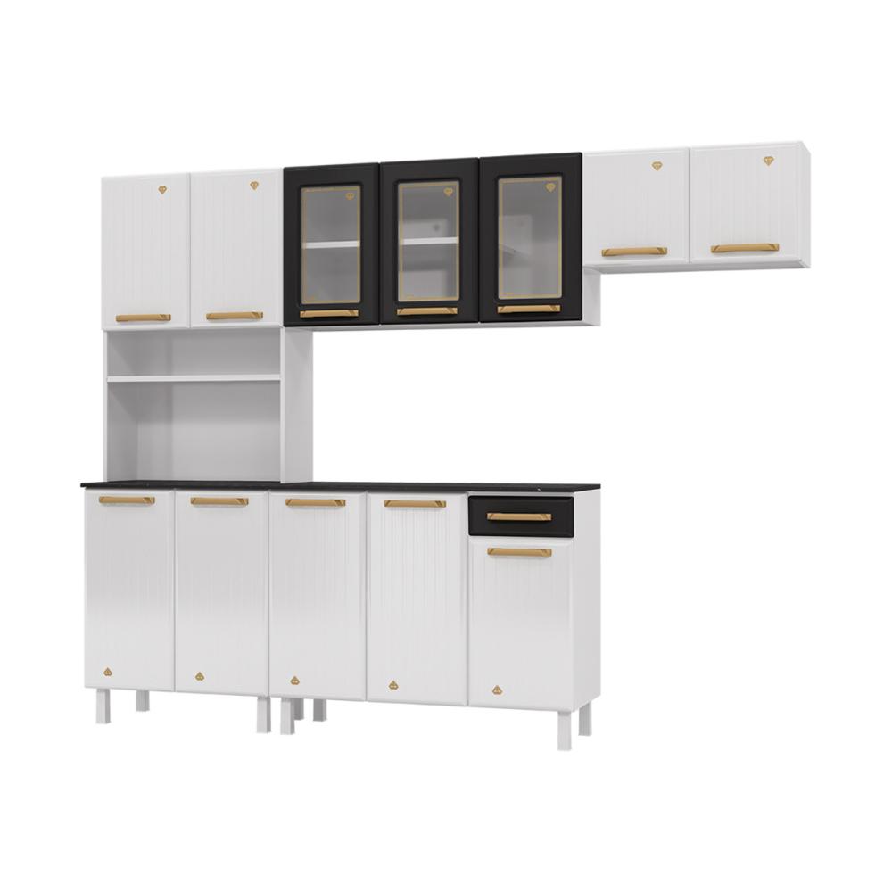 Cozinha Completa de Aço 4 Peças Armário para Forno/Micro e Balcão Multimóveis CR20371 Branco/Preto