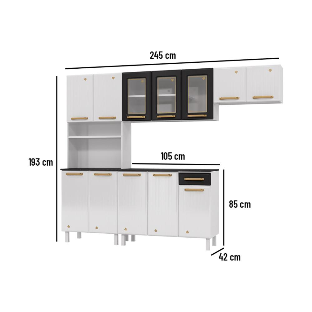 Cozinha Completa de Aço 4 Peças Armário para Forno/Micro e Balcão Multimóveis CR20371 Branco/Preto