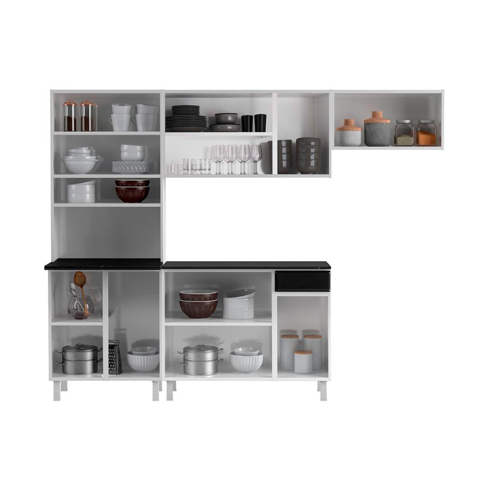 Cozinha Completa de Aço 4 Peças Armário para Forno/Micro e Balcão Multimóveis CR20371 Branco/Preto
