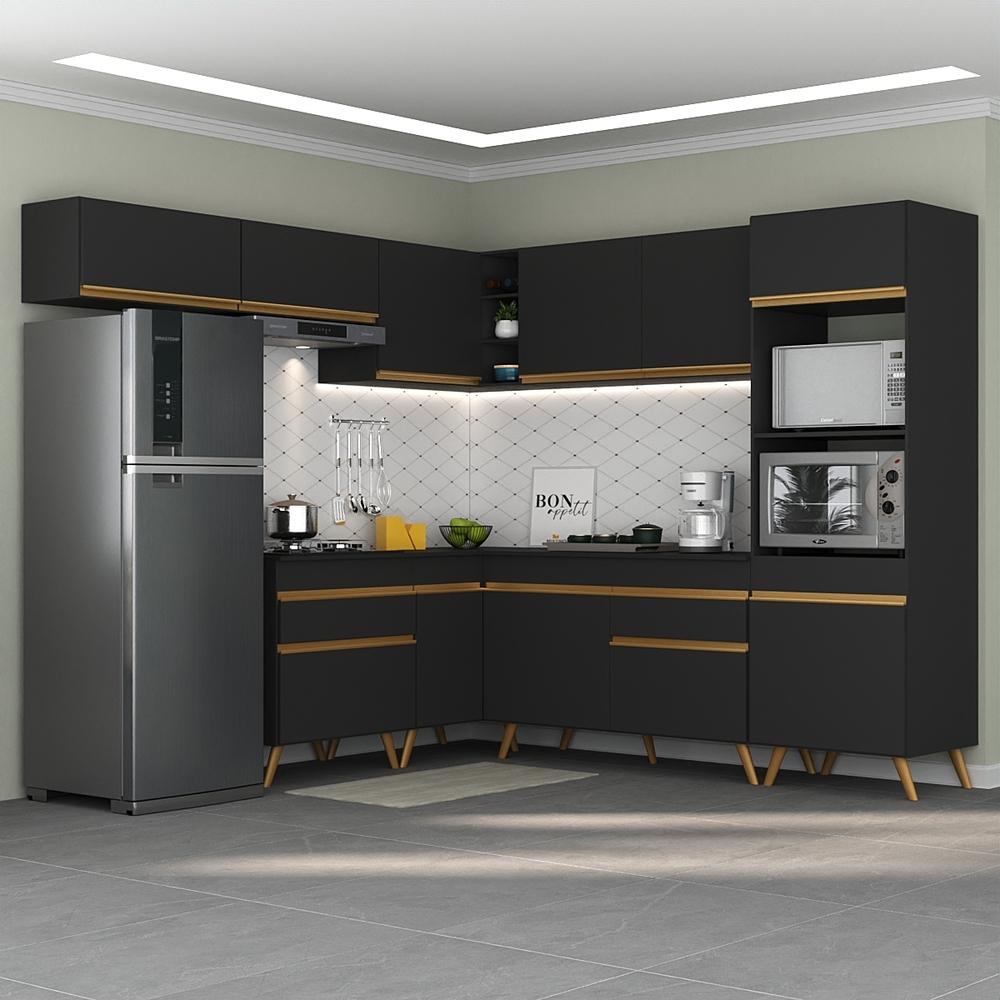 Cozinha Completa de Canto Veneza GB Multimóveis MP2070 com Armário e Balcão Preta