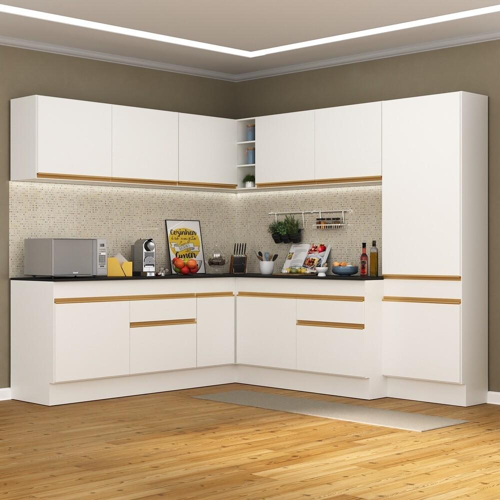 Cozinha Completa de Canto com Rodapé Veneza Multimóveis MP2102 com Armário e Balcão Branca