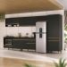 Cozinha Modulada Completa 357cm 6 Peças com Balcão para Cooktop Veneza Multimóveis MP2277 Preto/Dourado