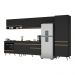 Cozinha Modulada Completa 357cm 6 Peças com Balcão para Cooktop Veneza Multimóveis MP2277 Preto/Dourado