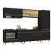 Cozinha Modulada Completa Compacta 287cm com Balcão para Cooktop Veneza Multimóveis MP2267 Preto/Dourado