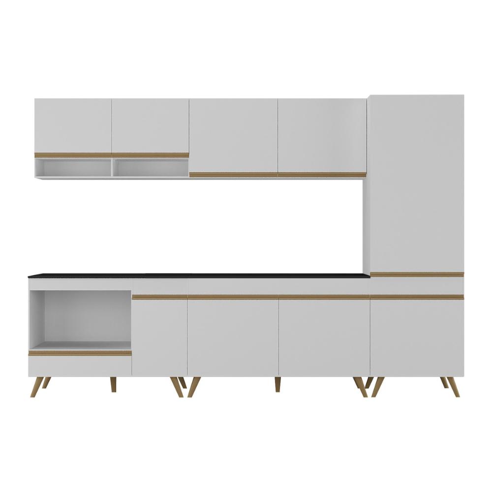 Cozinha Modulada Completa Compacta 5 Pçs com Balcão para Cooktop Veneza Multimóveis MP2270 Branco/Dourado