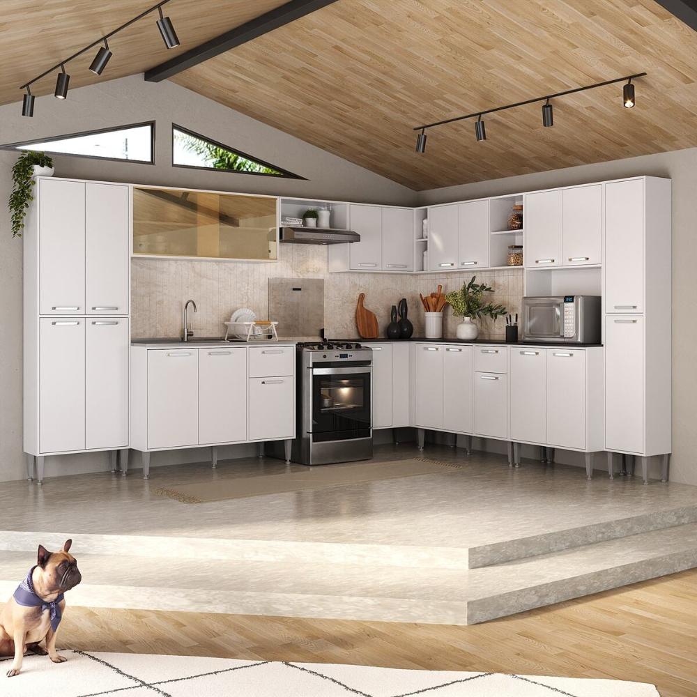 Cozinha Modulada Completa com Armário e Balcão 10 Pçs Siena Multimóveis MP2242 Branca