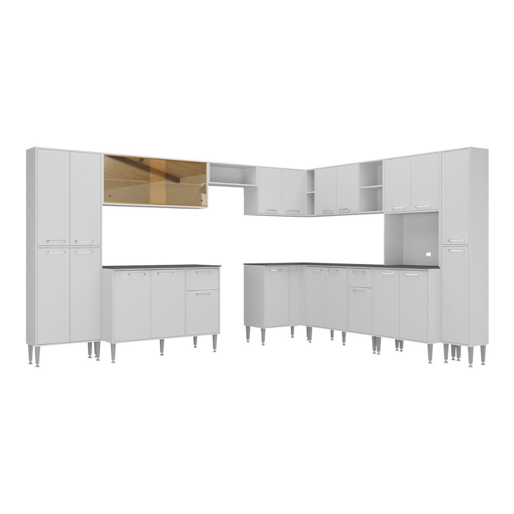 Cozinha Modulada Completa com Armário e Balcão 10 Pçs Siena Multimóveis MP2242 Branca